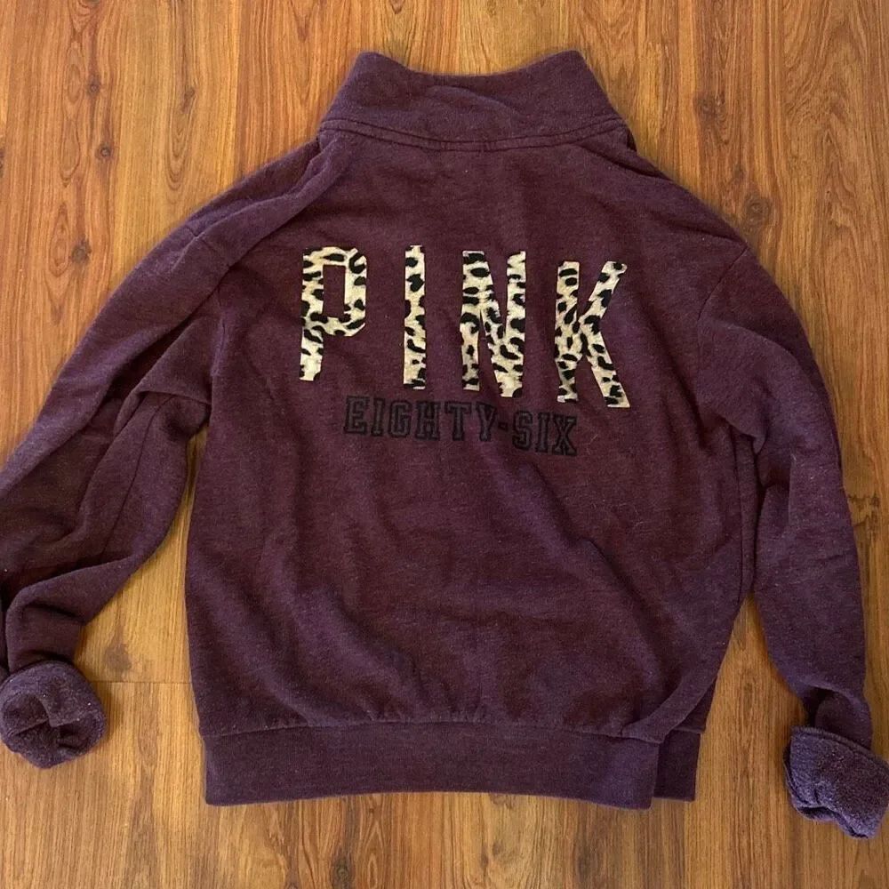 PINK Victoria’s Secret burgundy with leopard detail eighty six half zip oversize